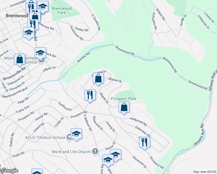 map of restaurants, bars, coffee shops, grocery stores, and more near 1822 Parkline Drive in Pittsburgh