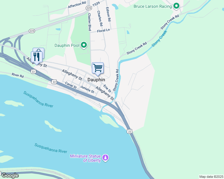 map of restaurants, bars, coffee shops, grocery stores, and more near 207 Erie Street in Dauphin