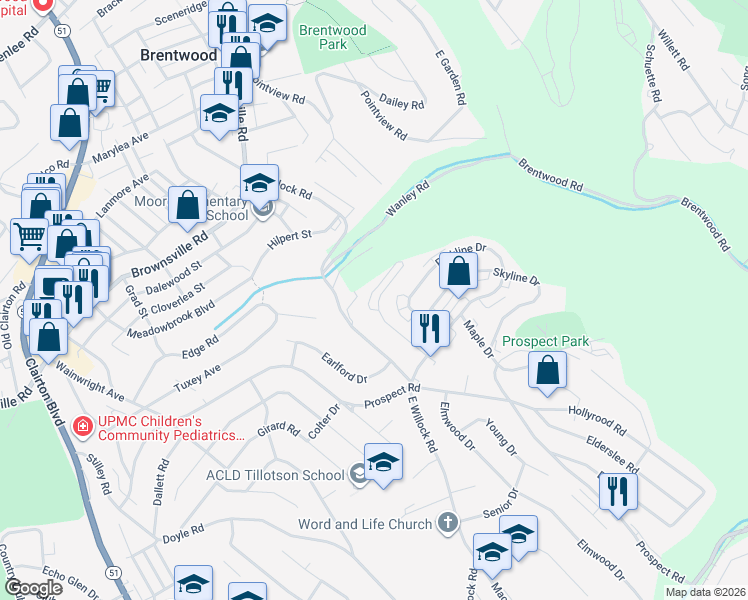 map of restaurants, bars, coffee shops, grocery stores, and more near 1577 Bevan Road in Pittsburgh