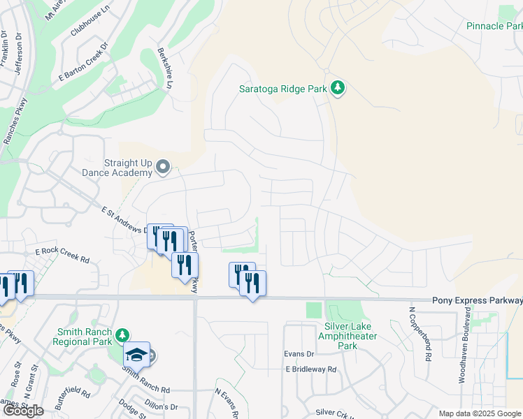 map of restaurants, bars, coffee shops, grocery stores, and more near 1831 West Newcastle Lane in Eagle Mountain