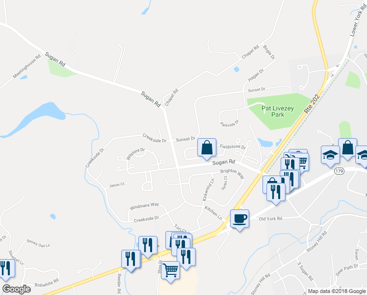 map of restaurants, bars, coffee shops, grocery stores, and more near 253 Deerfield Court in New Hope