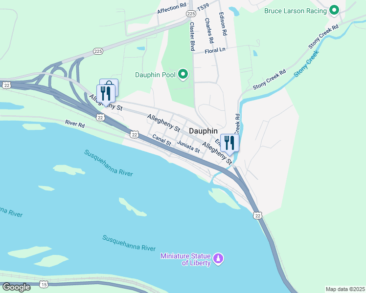 map of restaurants, bars, coffee shops, grocery stores, and more near 406 Juniata Street in Dauphin