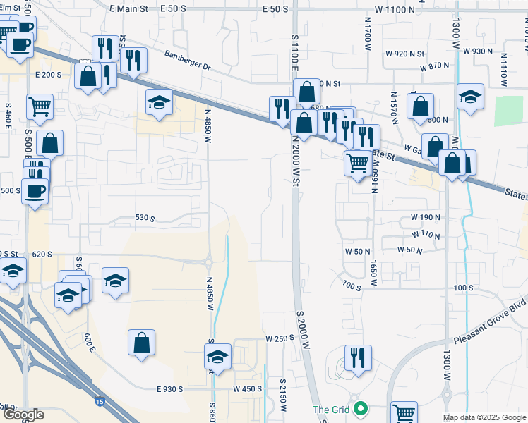 map of restaurants, bars, coffee shops, grocery stores, and more near 603 South 1040 East in American Fork
