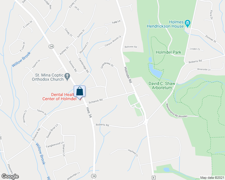 map of restaurants, bars, coffee shops, grocery stores, and more near 3 Grandview Drive in Holmdel