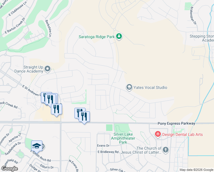 map of restaurants, bars, coffee shops, grocery stores, and more near 202 Valcrest Drive in Saratoga Springs