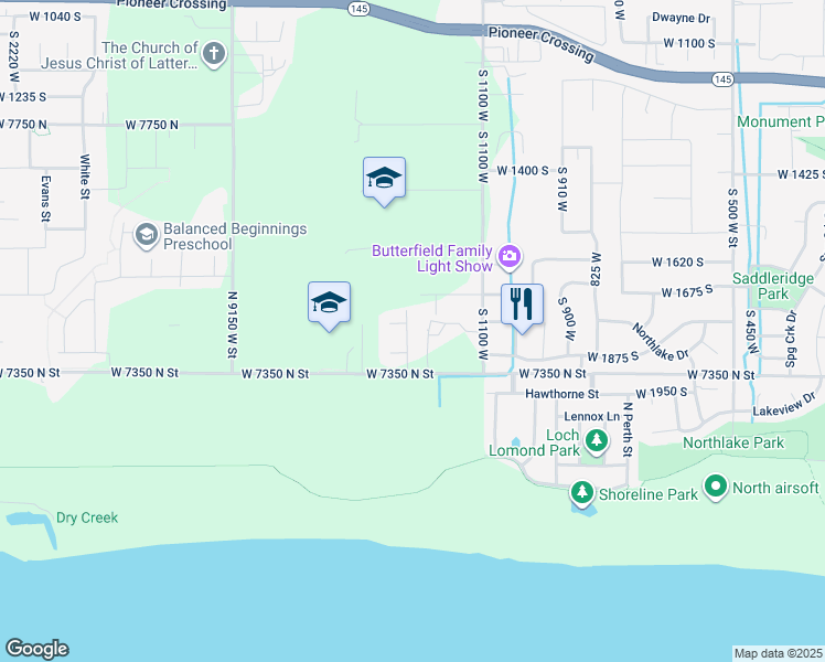 map of restaurants, bars, coffee shops, grocery stores, and more near 8968 West 7350 North in Lehi