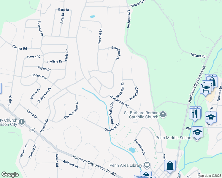 map of restaurants, bars, coffee shops, grocery stores, and more near 130 Cool Springs Lane in Harrison City