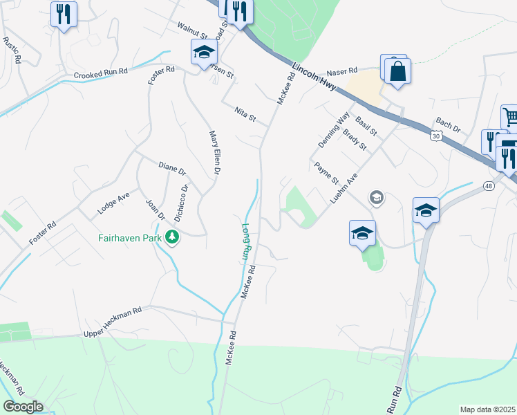 map of restaurants, bars, coffee shops, grocery stores, and more near 322 McKee Road in North Versailles