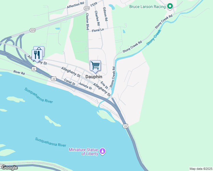 map of restaurants, bars, coffee shops, grocery stores, and more near 211 Erie Street in Dauphin