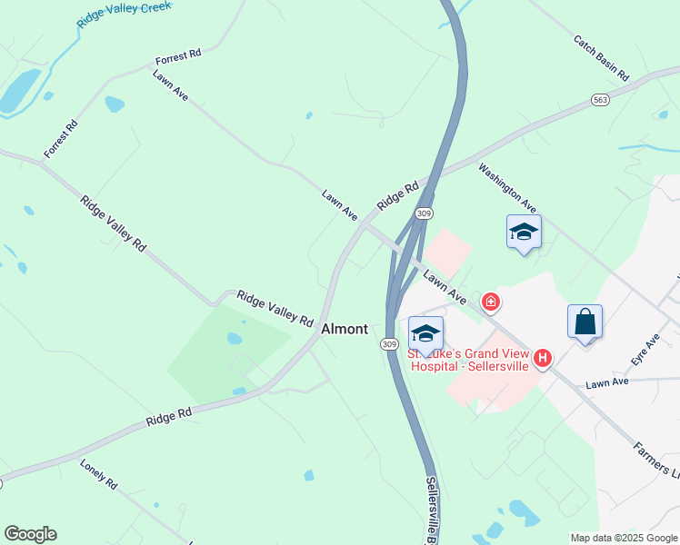 map of restaurants, bars, coffee shops, grocery stores, and more near 724 Ridge Road in Sellersville