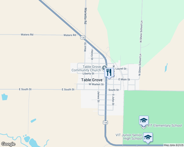 map of restaurants, bars, coffee shops, grocery stores, and more near 216 W Liberty St in Table Grove