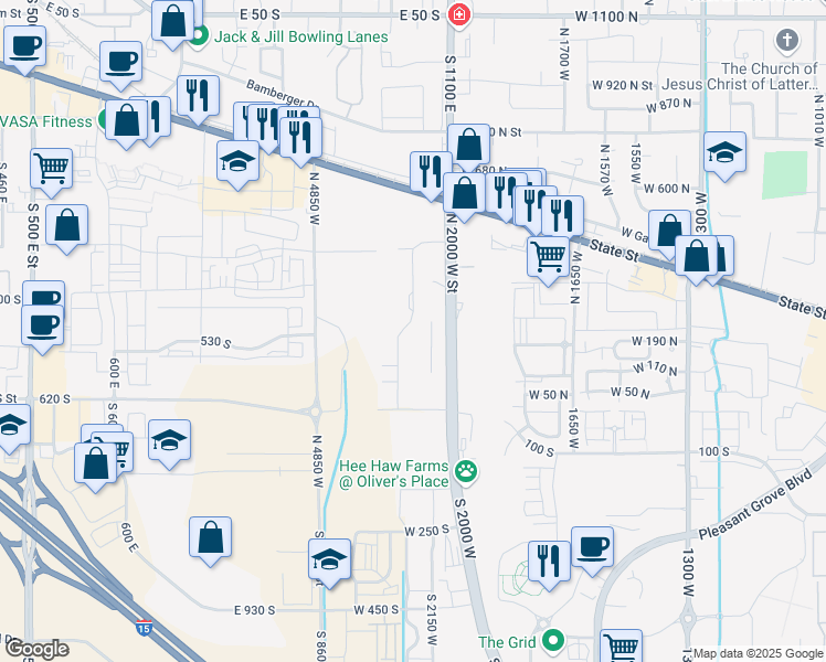 map of restaurants, bars, coffee shops, grocery stores, and more near 545 South 1140 East in American Fork