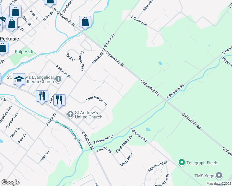 map of restaurants, bars, coffee shops, grocery stores, and more near 318 Connor Lane in Perkasie