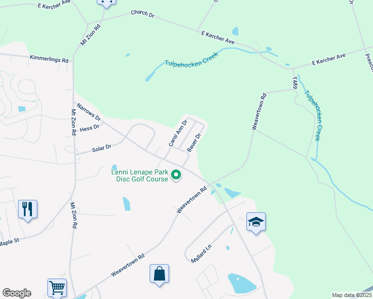 map of restaurants, bars, coffee shops, grocery stores, and more near 65 Bauer Drive in Lebanon
