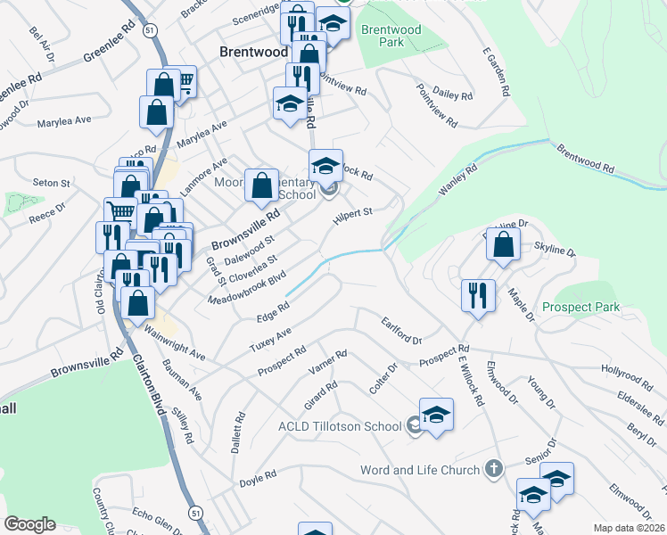 map of restaurants, bars, coffee shops, grocery stores, and more near 3892 Edge Road in Pittsburgh