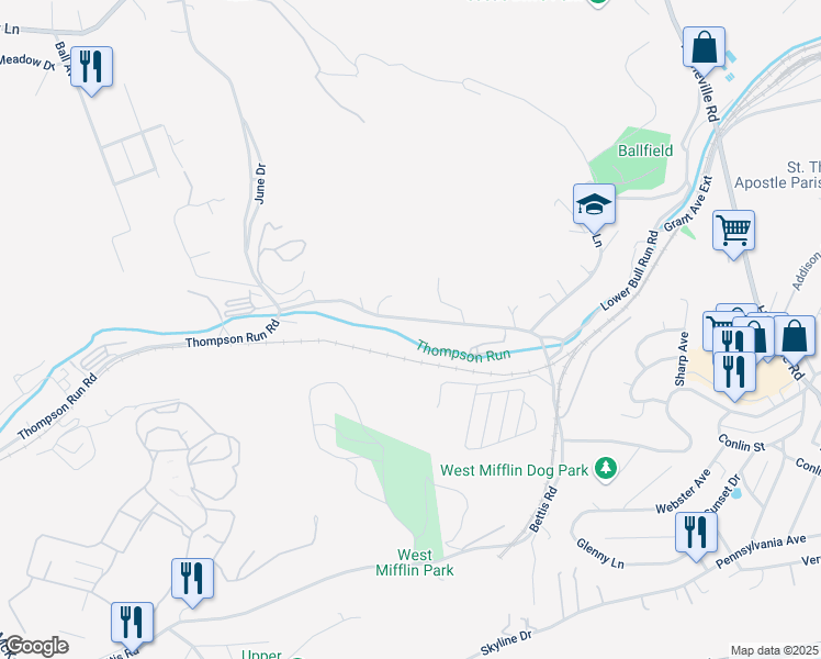 map of restaurants, bars, coffee shops, grocery stores, and more near 3605 Homestead Duquesne Road in West Mifflin