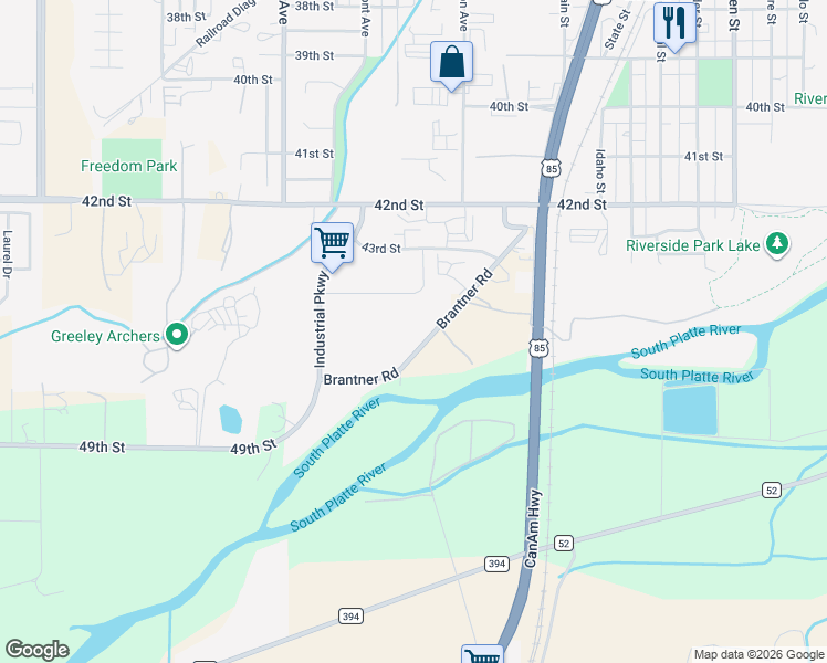 map of restaurants, bars, coffee shops, grocery stores, and more near 4611 Brantner Road in Evans