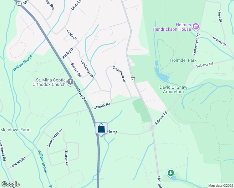 map of restaurants, bars, coffee shops, grocery stores, and more near 3 Grandview Drive in Holmdel
