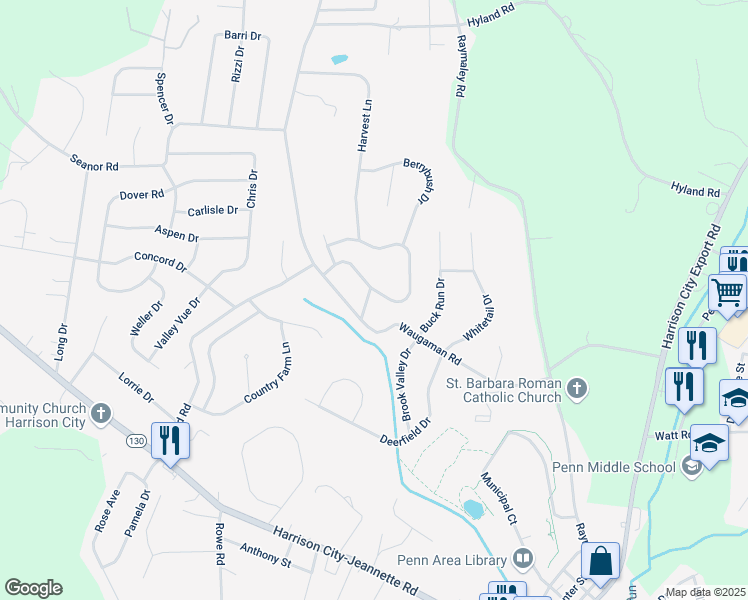 map of restaurants, bars, coffee shops, grocery stores, and more near 141 Cool Springs Lane in Harrison City