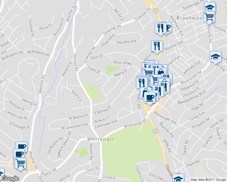 map of restaurants, bars, coffee shops, grocery stores, and more near 4359 East Brightview Avenue in Pittsburgh
