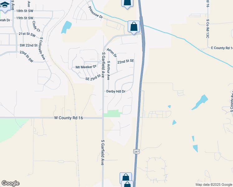 map of restaurants, bars, coffee shops, grocery stores, and more near 2526 Courtney Drive in Loveland