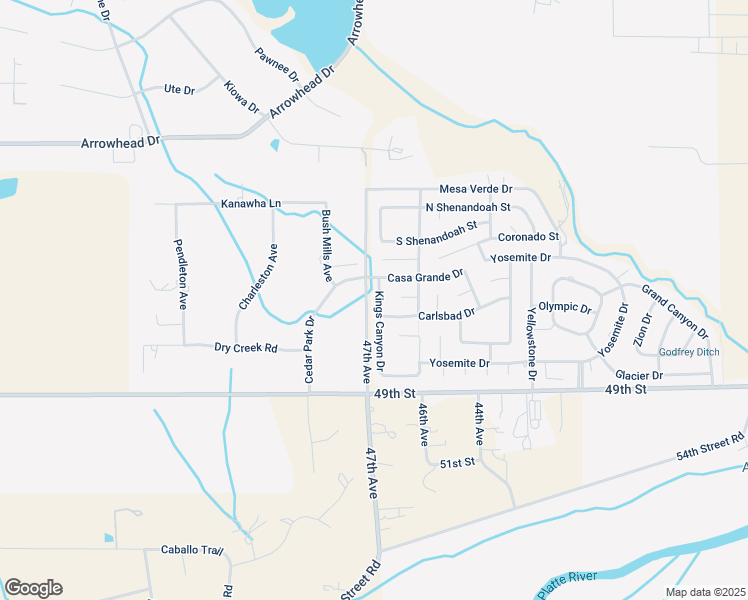 map of restaurants, bars, coffee shops, grocery stores, and more near 4549 Kings Canyon Drive in Greeley