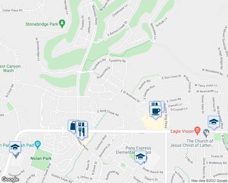 map of restaurants, bars, coffee shops, grocery stores, and more near 3771 Royal Troon Drive in Eagle Mountain