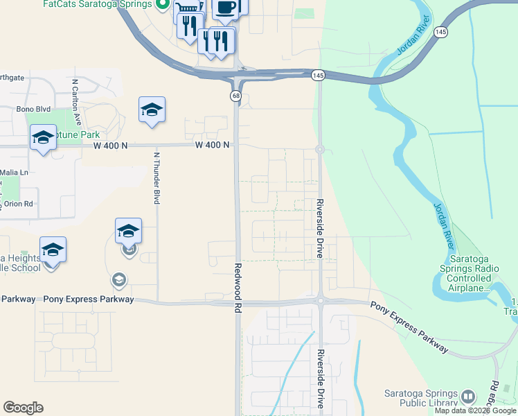 map of restaurants, bars, coffee shops, grocery stores, and more near 57 East Broadway Drive in Saratoga Springs
