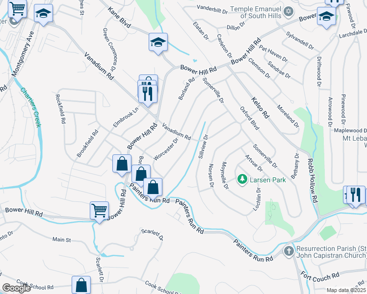 map of restaurants, bars, coffee shops, grocery stores, and more near 1918 Berkwood Drive in Pittsburgh
