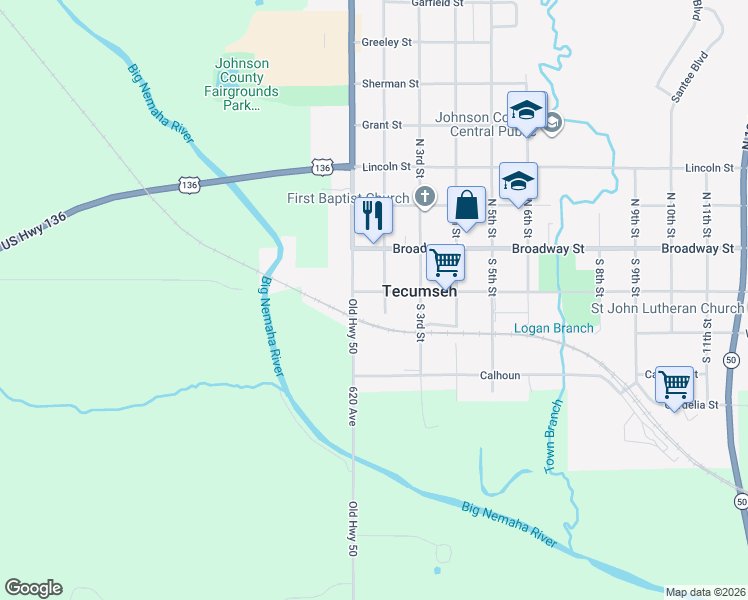 map of restaurants, bars, coffee shops, grocery stores, and more near 181 Clay Street in Tecumseh