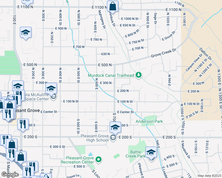map of restaurants, bars, coffee shops, grocery stores, and more near 685 East 200 North in Pleasant Grove