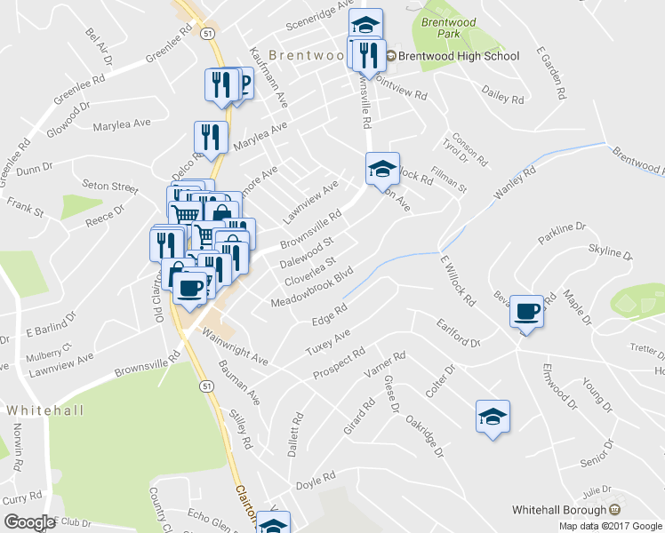 map of restaurants, bars, coffee shops, grocery stores, and more near 3937 Cloverlea St in Pittsburgh