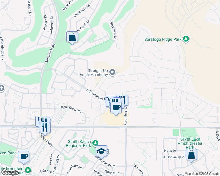 map of restaurants, bars, coffee shops, grocery stores, and more near 4028 East Gazelle Run in Eagle Mountain