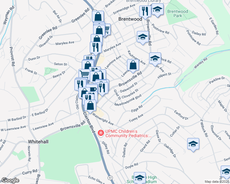 map of restaurants, bars, coffee shops, grocery stores, and more near 4040 Dalewood Street in Pittsburgh