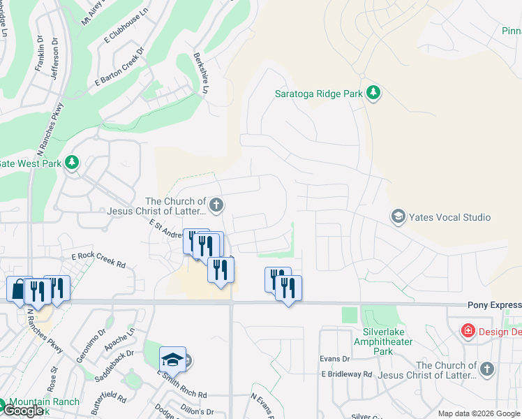map of restaurants, bars, coffee shops, grocery stores, and more near 4112 East Gazelle Run in Eagle Mountain