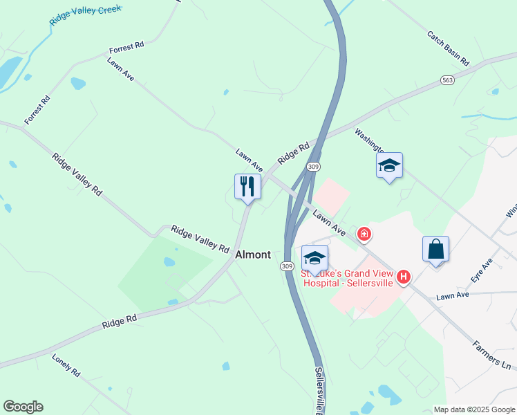map of restaurants, bars, coffee shops, grocery stores, and more near 724 Ridge Road in Sellersville