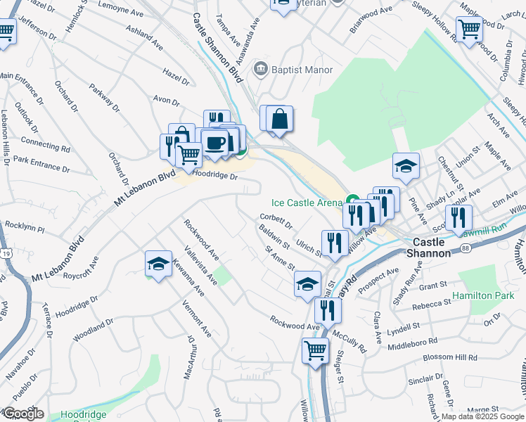 map of restaurants, bars, coffee shops, grocery stores, and more near 809 Corbett Drive in Pittsburgh