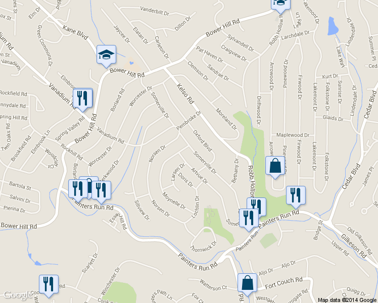 map of restaurants, bars, coffee shops, grocery stores, and more near 644 Somerville Dr in Pittsburgh