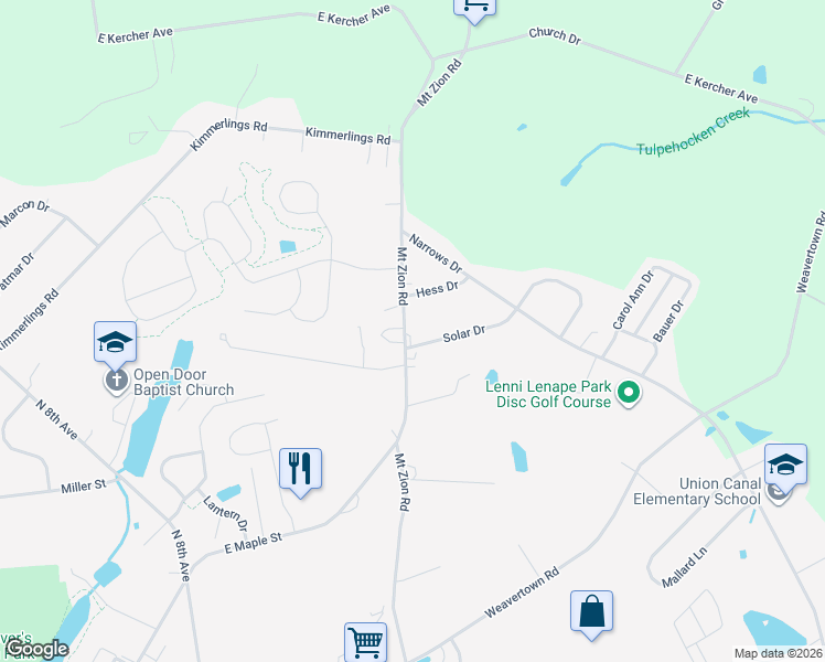 map of restaurants, bars, coffee shops, grocery stores, and more near 930 Mount Zion Road in Lebanon