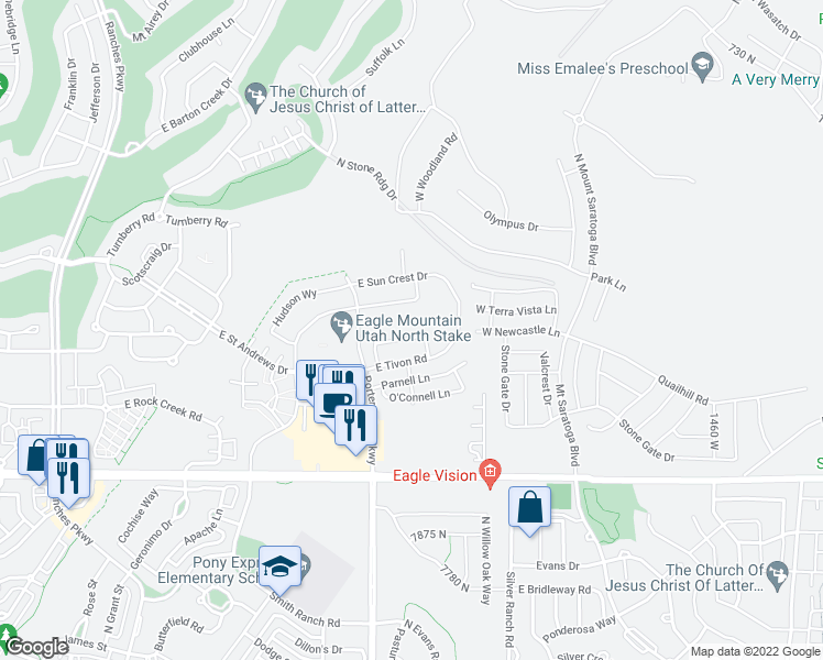 map of restaurants, bars, coffee shops, grocery stores, and more near 4239 East Center Point Street in Eagle Mountain