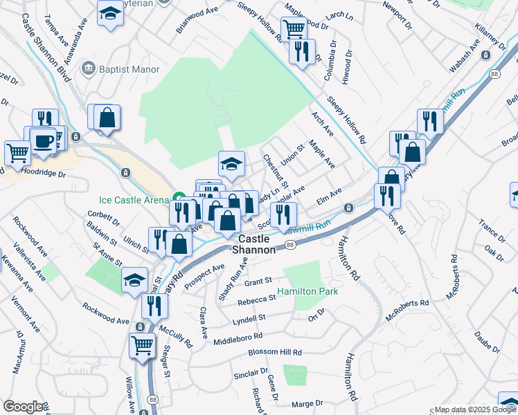 map of restaurants, bars, coffee shops, grocery stores, and more near 3702 Poplar Avenue in Pittsburgh