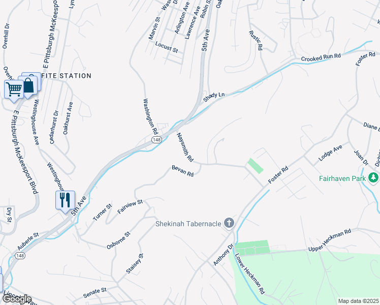 map of restaurants, bars, coffee shops, grocery stores, and more near 518 Naysmith Road in North Versailles