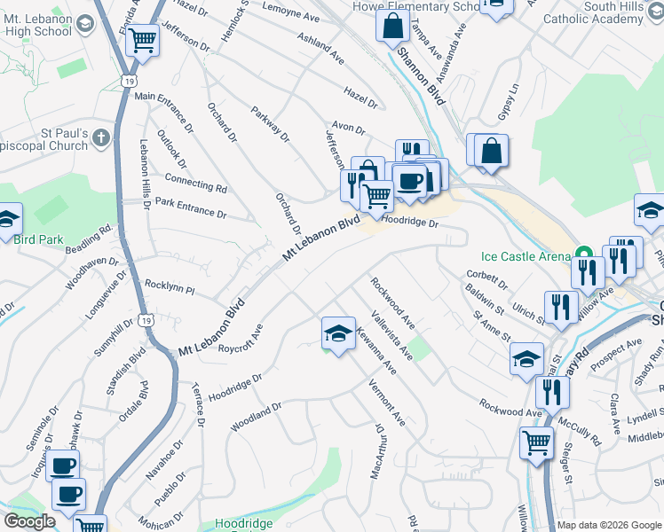 map of restaurants, bars, coffee shops, grocery stores, and more near 248 Roycroft Avenue in Pittsburgh