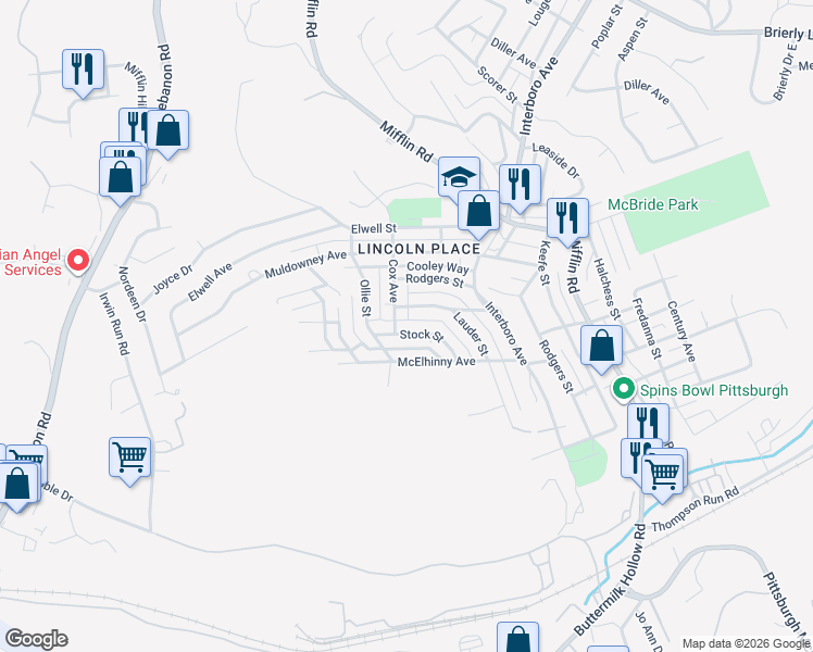 map of restaurants, bars, coffee shops, grocery stores, and more near 1109 Stock Street in Pittsburgh