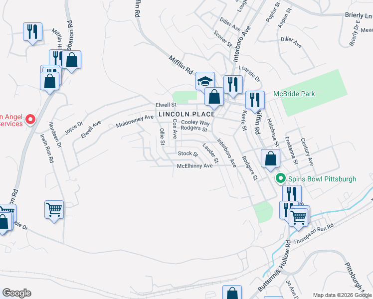 map of restaurants, bars, coffee shops, grocery stores, and more near 1109 Stock Street in Pittsburgh
