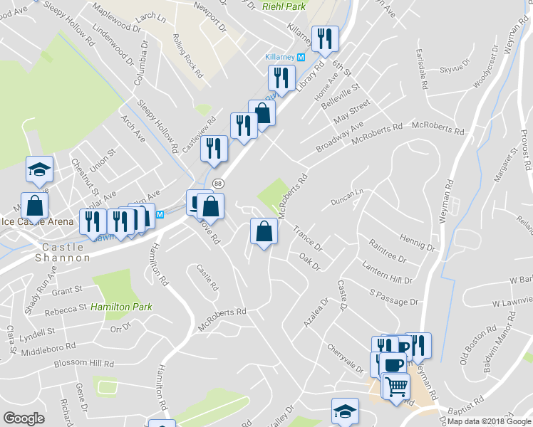 map of restaurants, bars, coffee shops, grocery stores, and more near 313 Murrays Ln in Pittsburgh