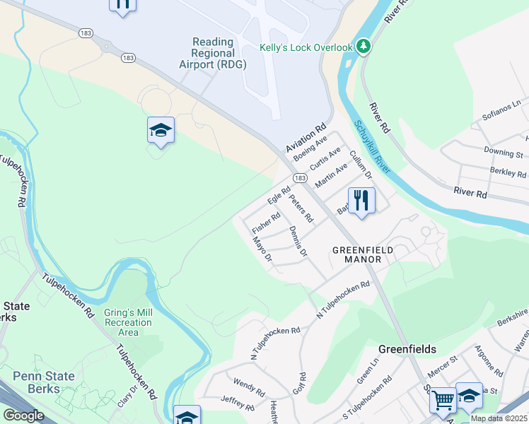 map of restaurants, bars, coffee shops, grocery stores, and more near 324 Egle Road in Reading