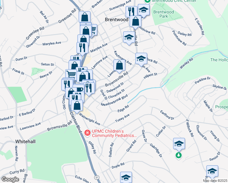map of restaurants, bars, coffee shops, grocery stores, and more near 4009 Dalewood Street in Pittsburgh