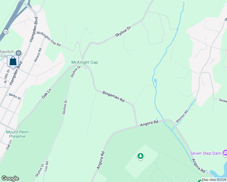 map of restaurants, bars, coffee shops, grocery stores, and more near 120 Bingaman Rd in Reading