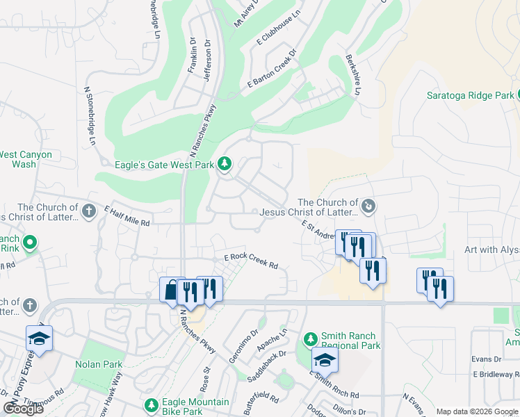 map of restaurants, bars, coffee shops, grocery stores, and more near 3755 Royal Troon Drive in Eagle Mountain